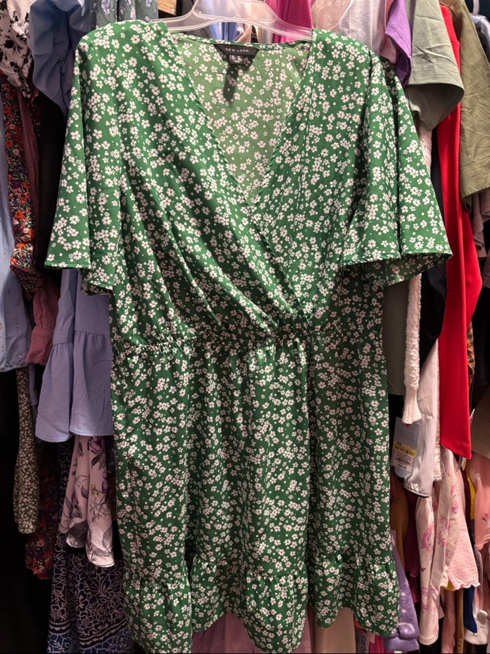Green Floral Wrap-Style Mini Dress